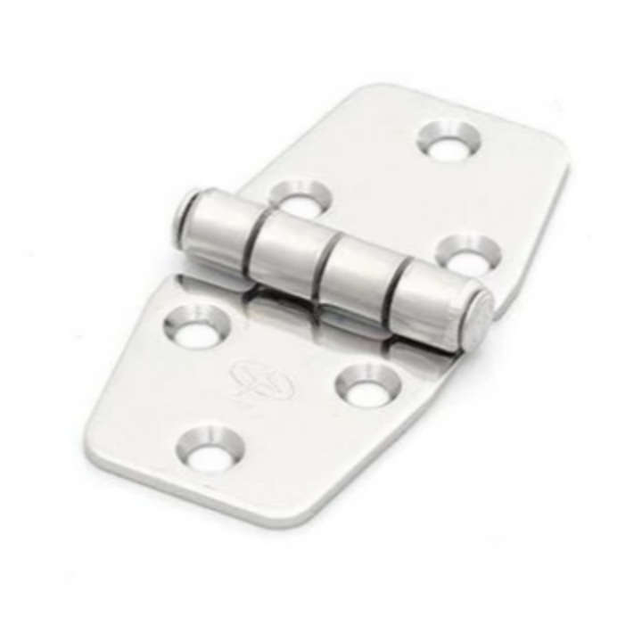 A silver stainless steel butt hinge with multiple screw holes for mounting.