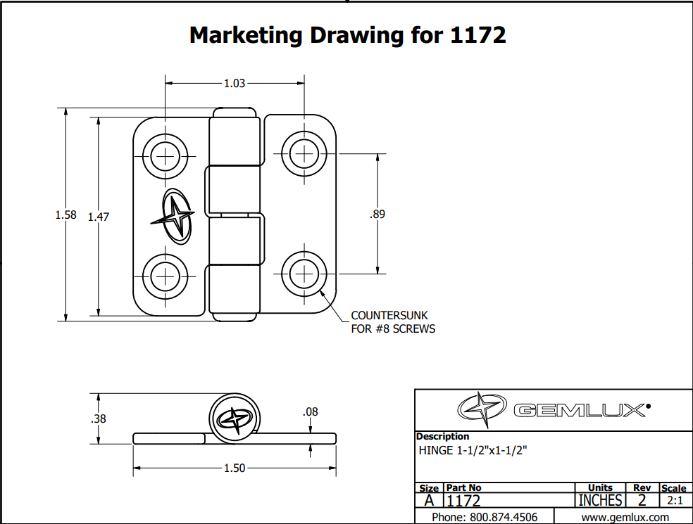 Stainless Steel Hinge, 1-1/2"x1-1/2"