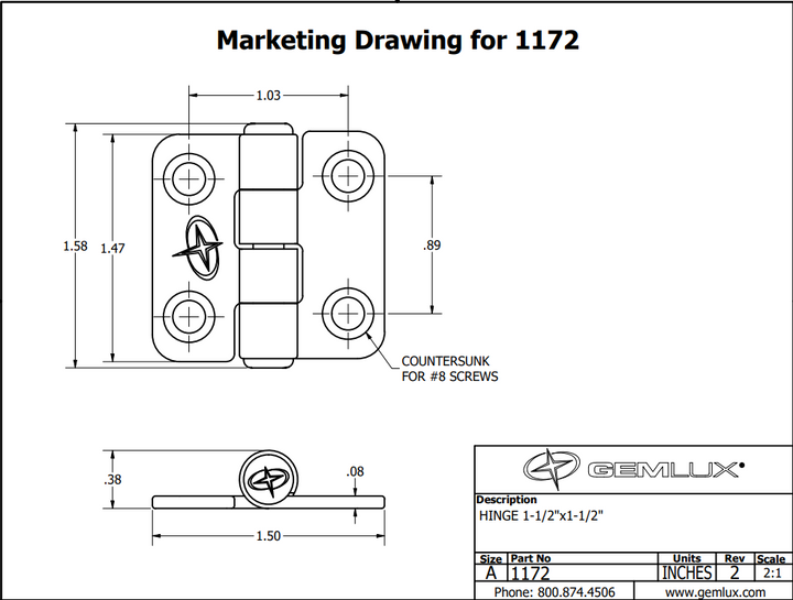 Stainless Steel Hinge, 1-1/2"x1-1/2"