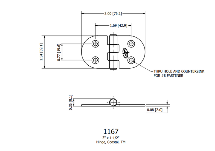 Stainless Steel Hinge, 3"x1-1/2"