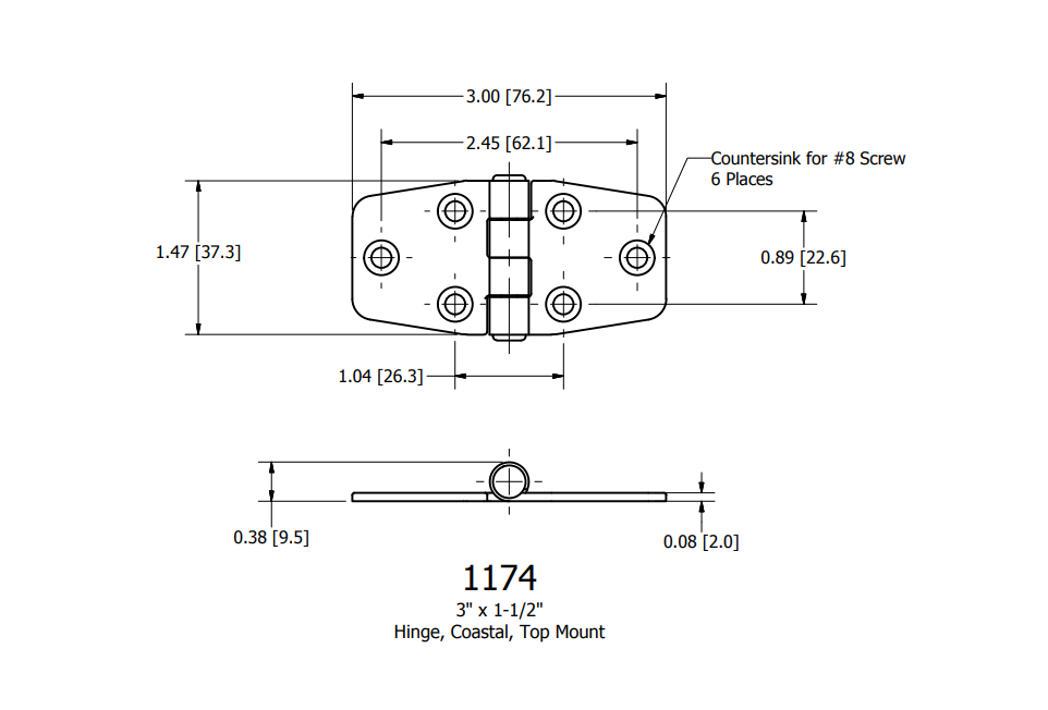 Stainless Steel Hinge, 3"x1-1/2"